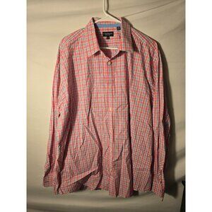 J Maverick Mens Long Sleeve Button Up Dress Shirt Pink Plaid Big & Tall XXL 2X